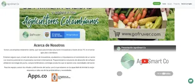 About page of the same company, under the name AgroSmart, with the Apps.co / MinTIC seal