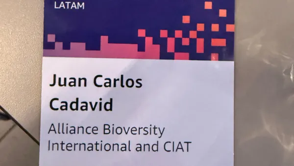 AWS Summit LATAM badge in the name of Juan Carlos Cadavid, Alliance Bioversity International and CIAT
