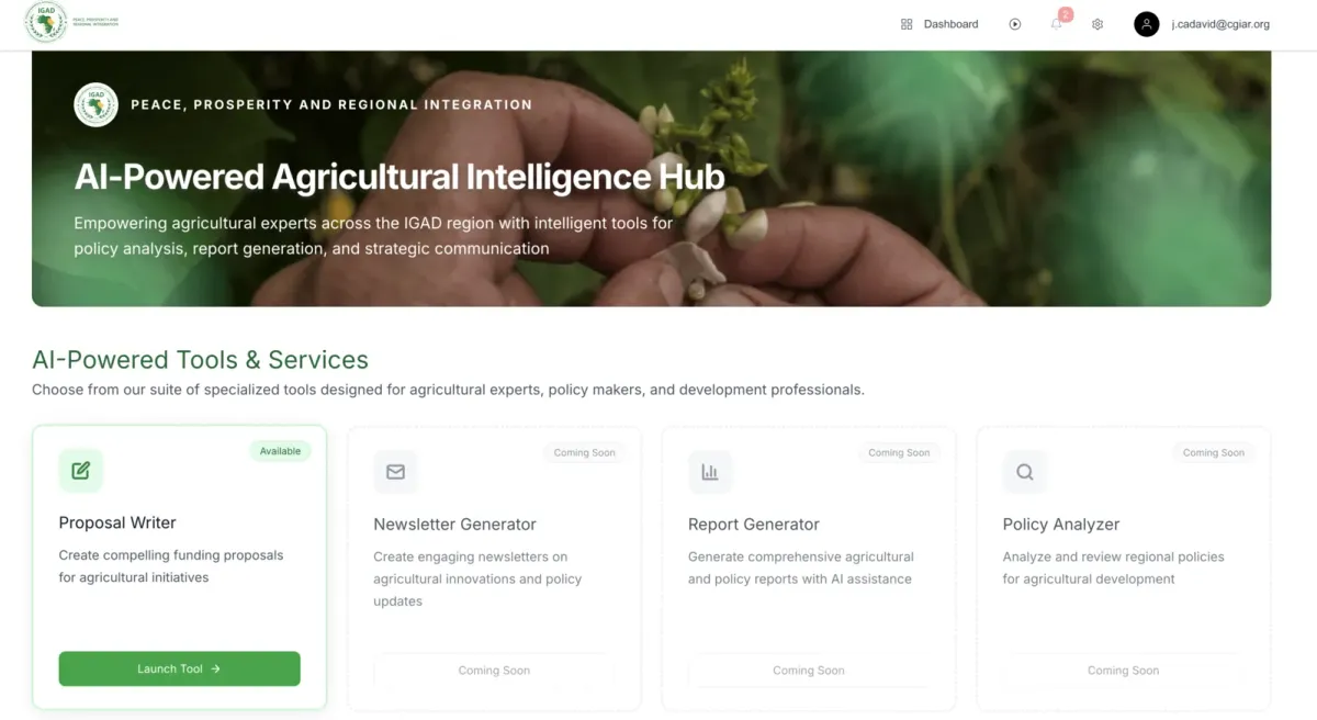 IGAD agricultural intelligence hub with AI tools for agricultural experts