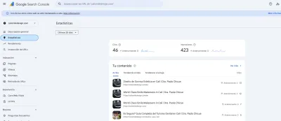 Google Search Console report with clicks and impressions for Dra. Paola Chicué's site