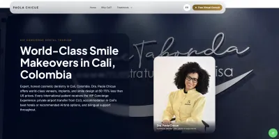 Hero of the "World-Class Smile Makeovers in Cali" site for Dra. Paola Chicué
